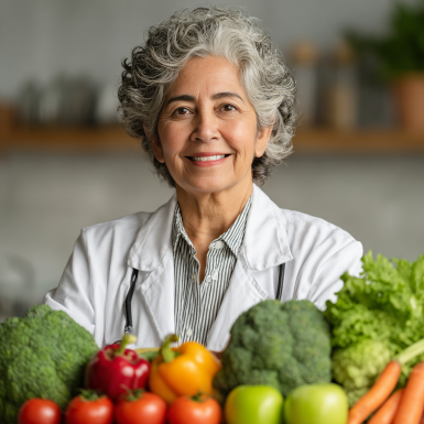 Persona mayor activa y saludable preparando comida nutritiva